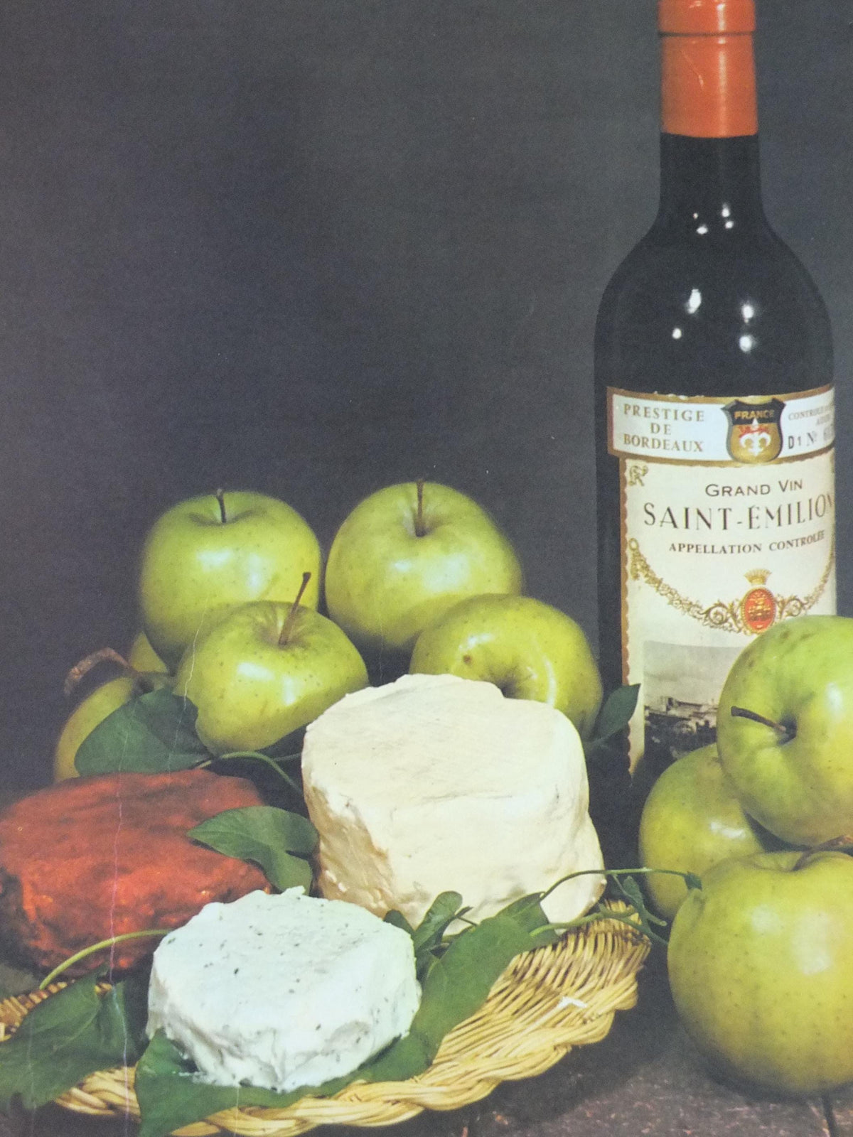 1960s Cheeses of France Poster, soft cheeses & apples, Fromages de France, TRIMMED, cheesemaking, Saint-Emelion, kitchenalia wall art decor