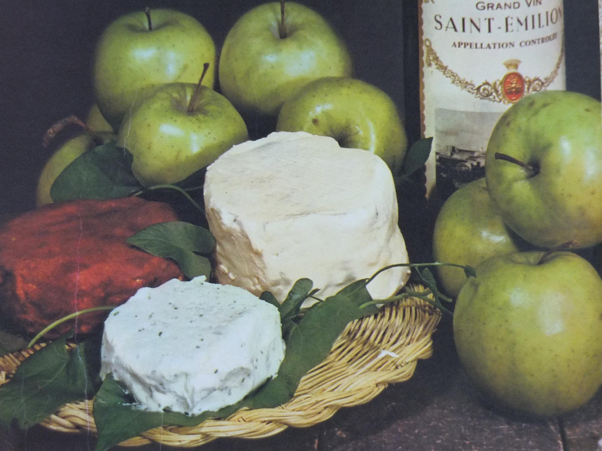 1960s Cheeses of France Poster, soft cheeses & apples, Fromages de France, TRIMMED, cheesemaking, Saint-Emelion, kitchenalia wall art decor