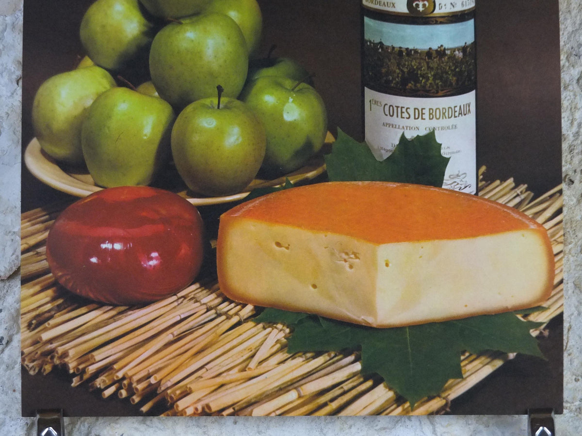 1960s Cheeses of France Poster, Baby Gouda, "Fromages de France", cheesemaking, TRIMMED, Cotes de Bourdeaux, kitchenalia wall art decor