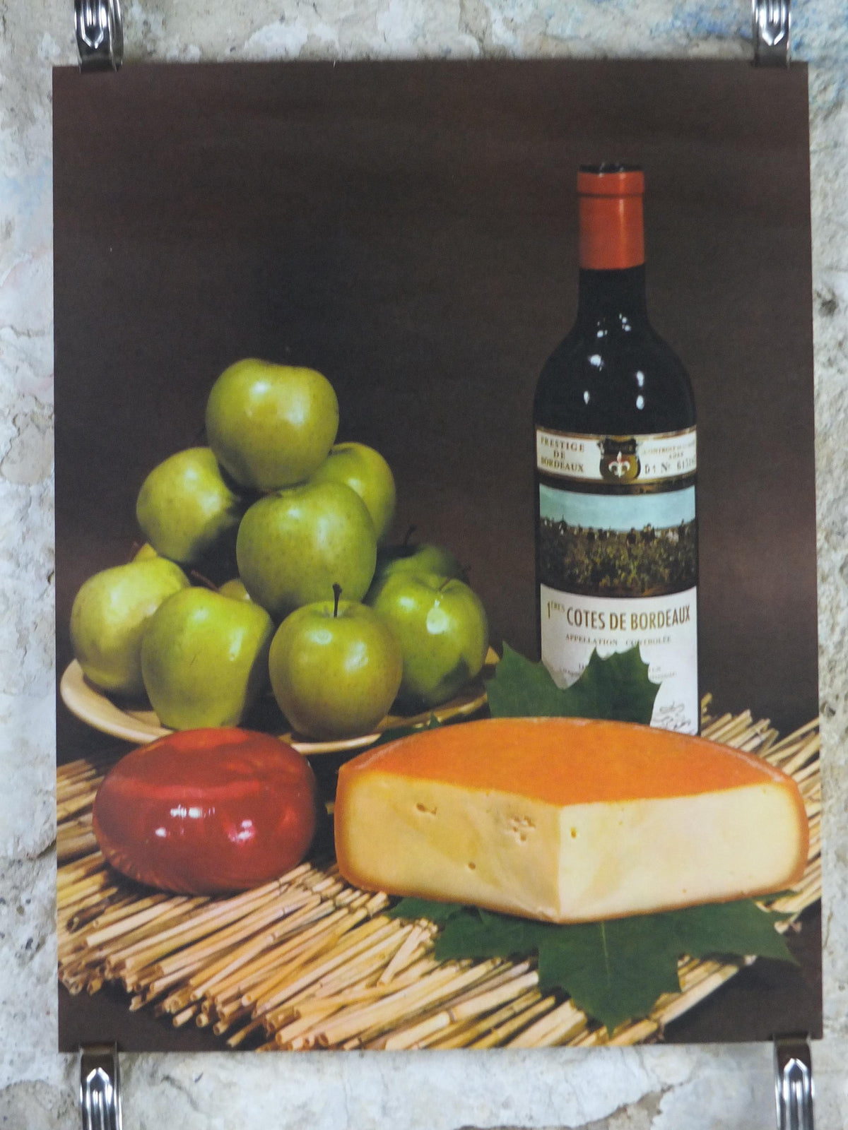 1960s Cheeses of France Poster, Baby Gouda, "Fromages de France", cheesemaking, TRIMMED, Cotes de Bourdeaux, kitchenalia wall art decor