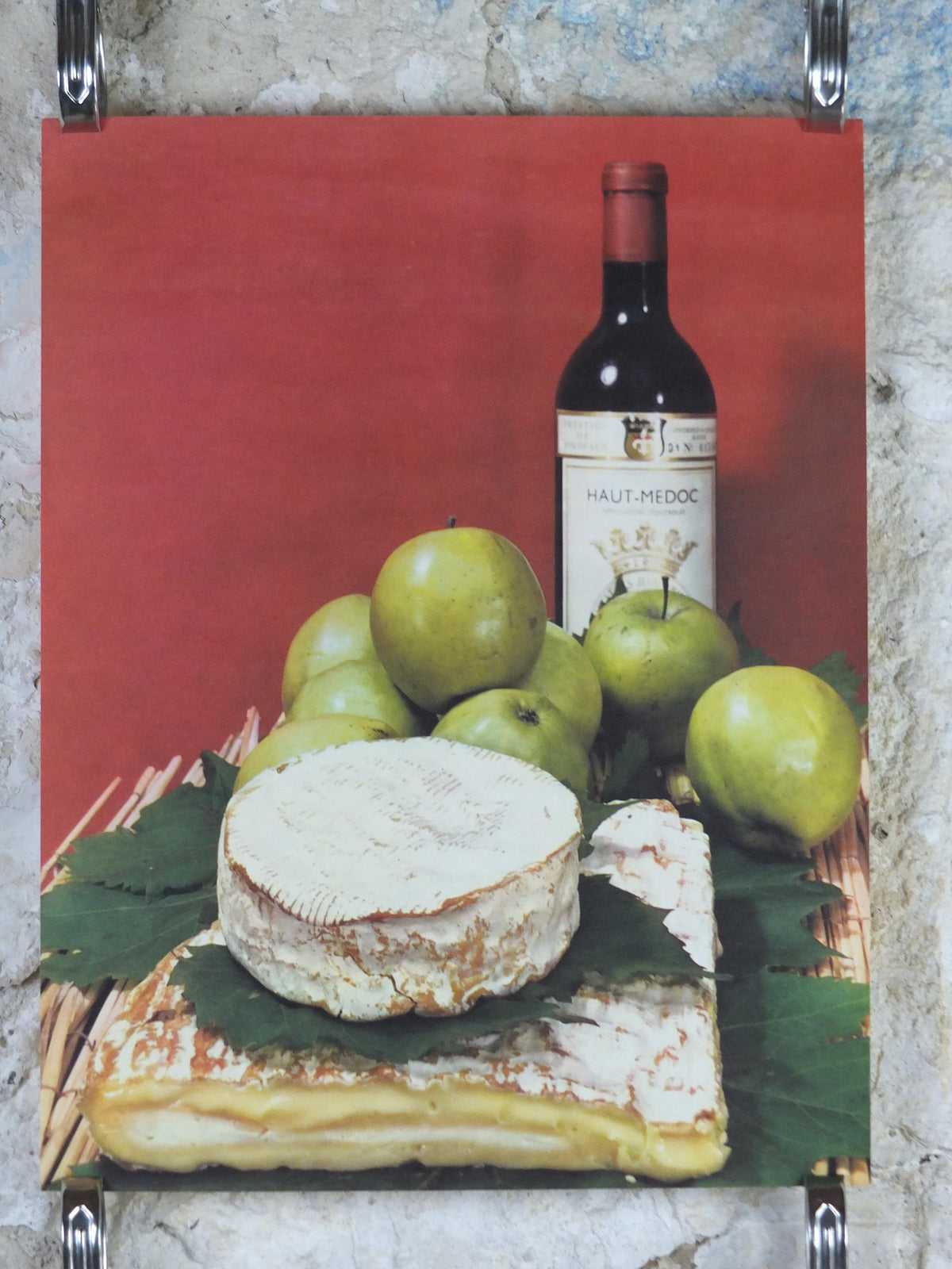 1960s Cheeses of France Poster, soft cheeses with apples, Fromages de France, TRIMMED, cheesemaking, Haut Medoc, kitchenalia wall art decor