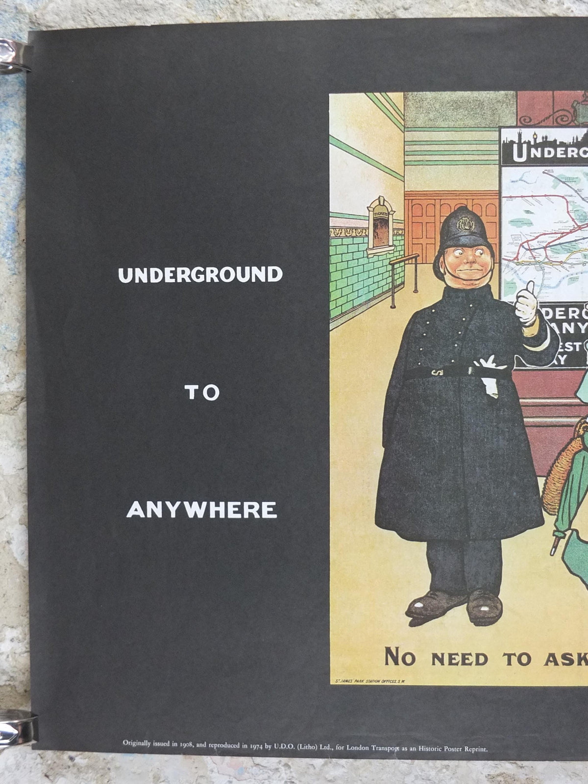 1974 London Underground Poster, Tube Map = No need to ask a policeman, The Tube, travel history, wall art decor