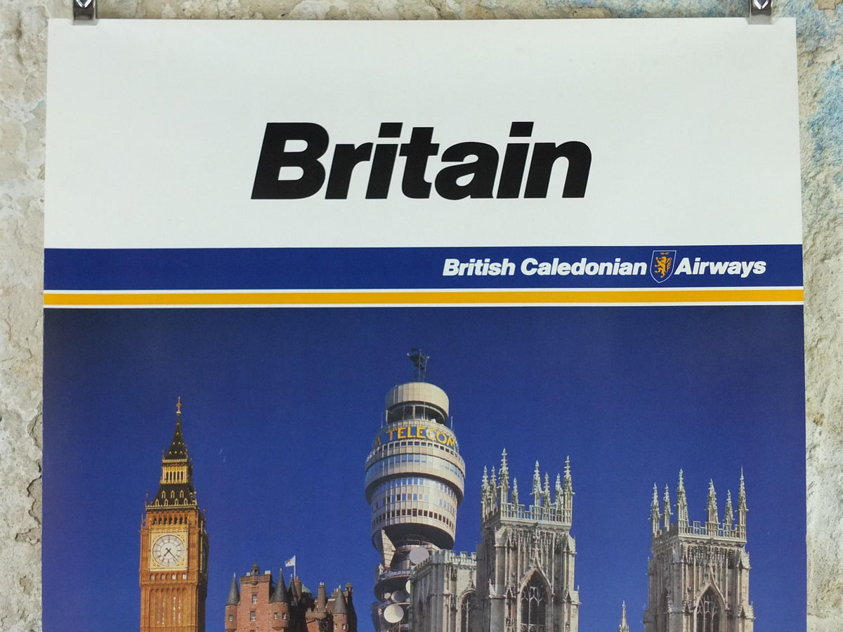 1970s Britain Poster, British Caledonian Airways, London, Stonehenge, Big Ben, York Minster, Tartan Aviation, travel wall art decor