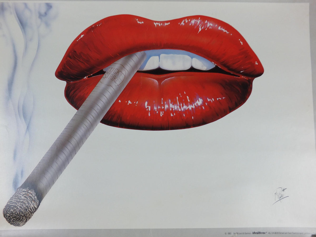 1982 Lucky Strike Poster, Big Red Lips, lots of 80s lipstick, tobacco advertising by Robin, Idealdecor Wizard & Genius, wall art decor