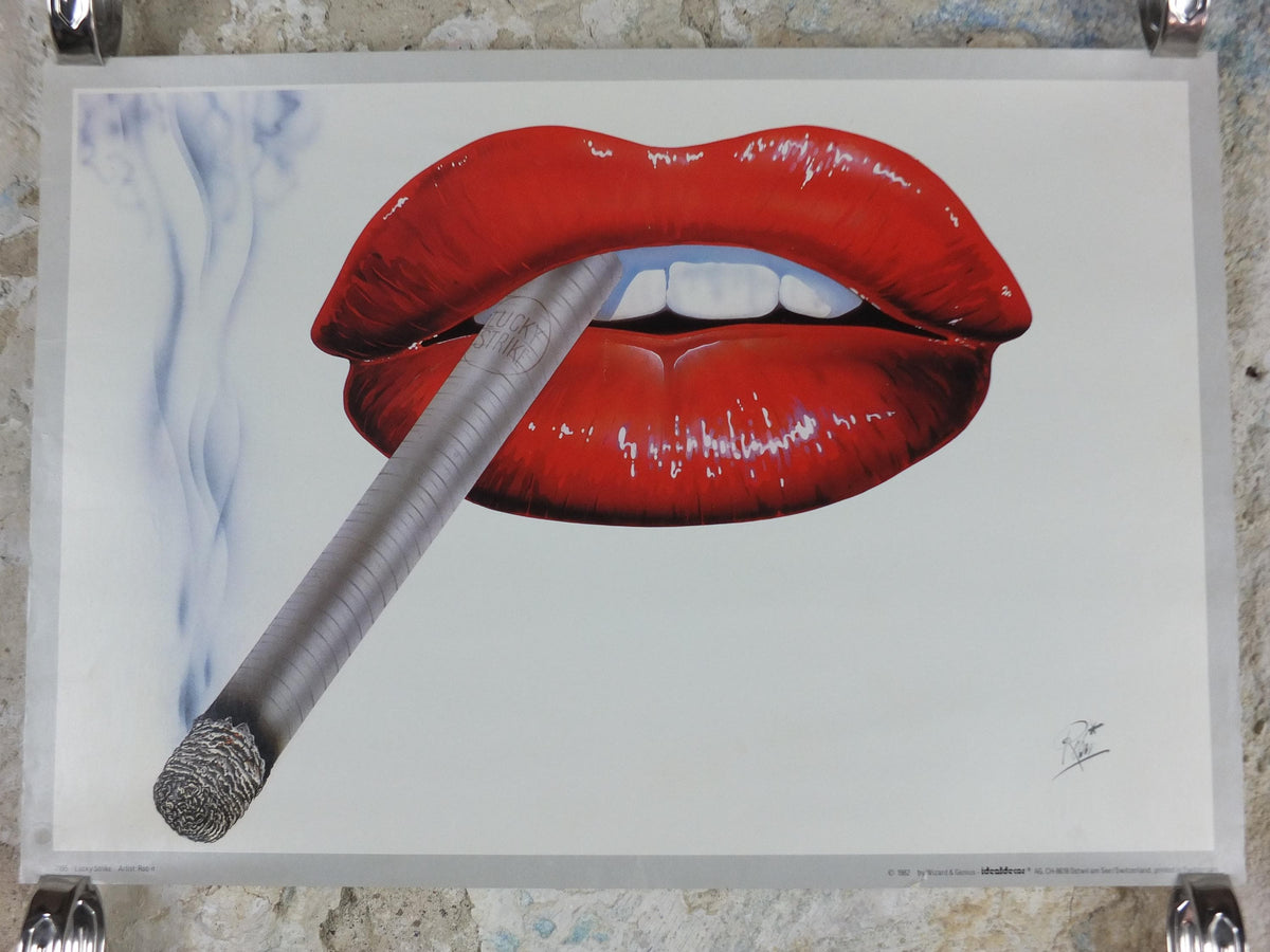 1982 Lucky Strike Poster, Big Red Lips, lots of 80s lipstick, tobacco advertising by Robin, Idealdecor Wizard & Genius, wall art decor