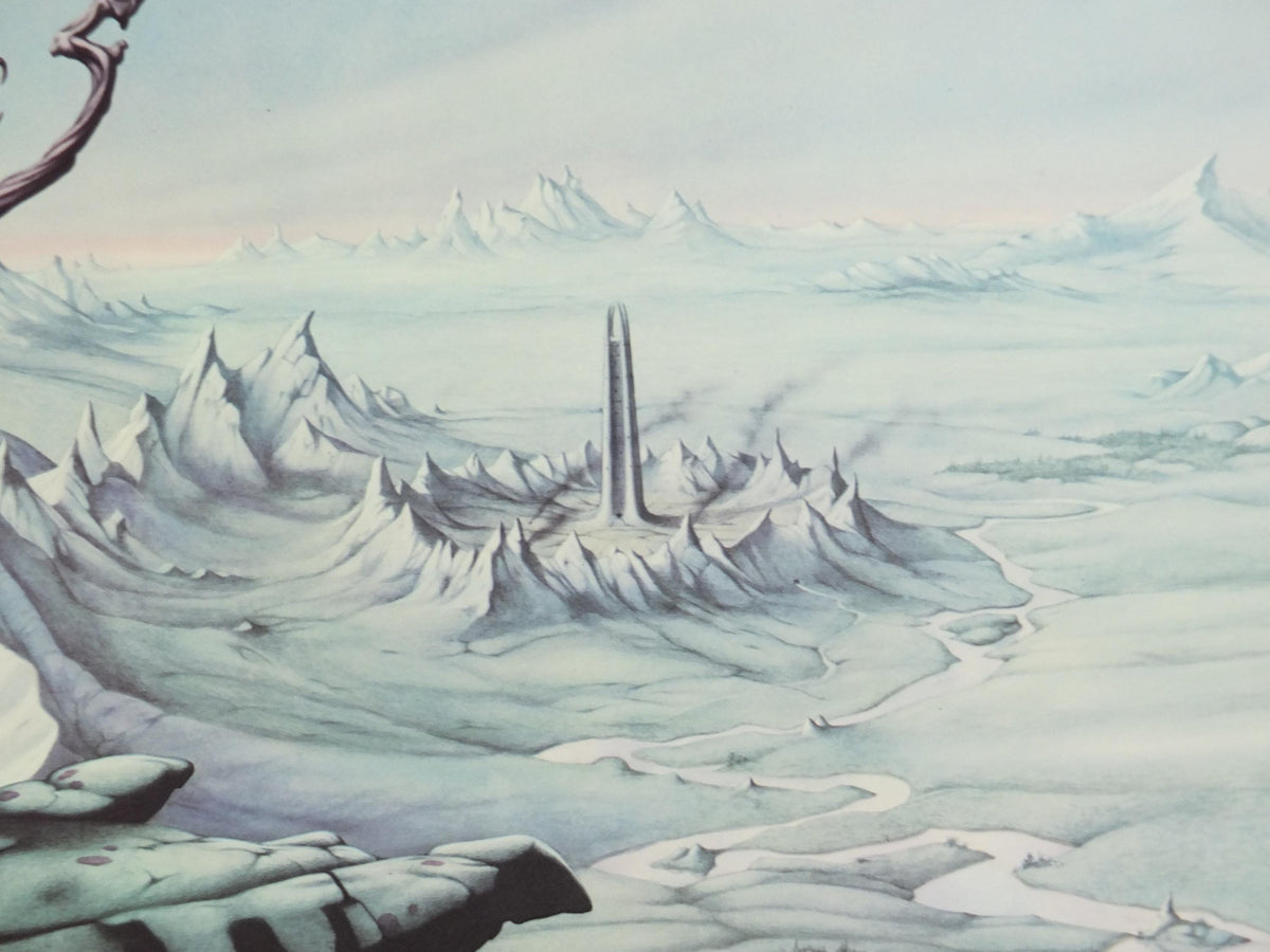 1981 Lord of the Rings Poster, A View over Isengard, JRR Tolkien by Rodney Matthews, Orthanc, Nazgul with Dragon and Goblins, wall art decor