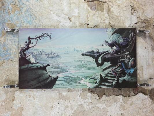 1981 Lord of the Rings Poster, A View over Isengard, JRR Tolkien by Rodney Matthews, Orthanc, Nazgul with Dragon and Goblins, wall art decor
