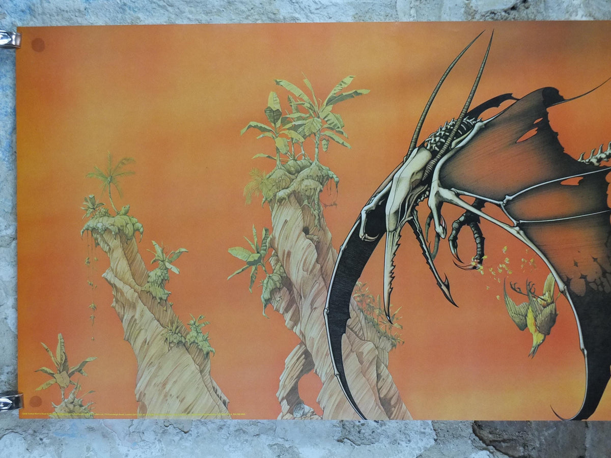 1976 Yellow Bird is Dead Poster, 20th Century Steel Band, Pterodactyl by Rodney Matthews, epic adventure art, dinosaur, scifi wall art decor