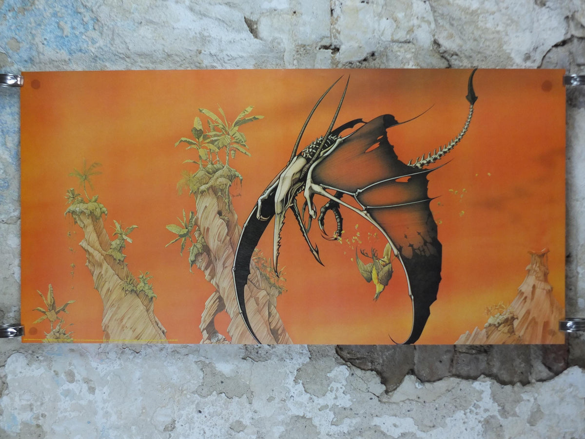 1976 Yellow Bird is Dead Poster, 20th Century Steel Band, Pterodactyl by Rodney Matthews, epic adventure art, dinosaur, scifi wall art decor