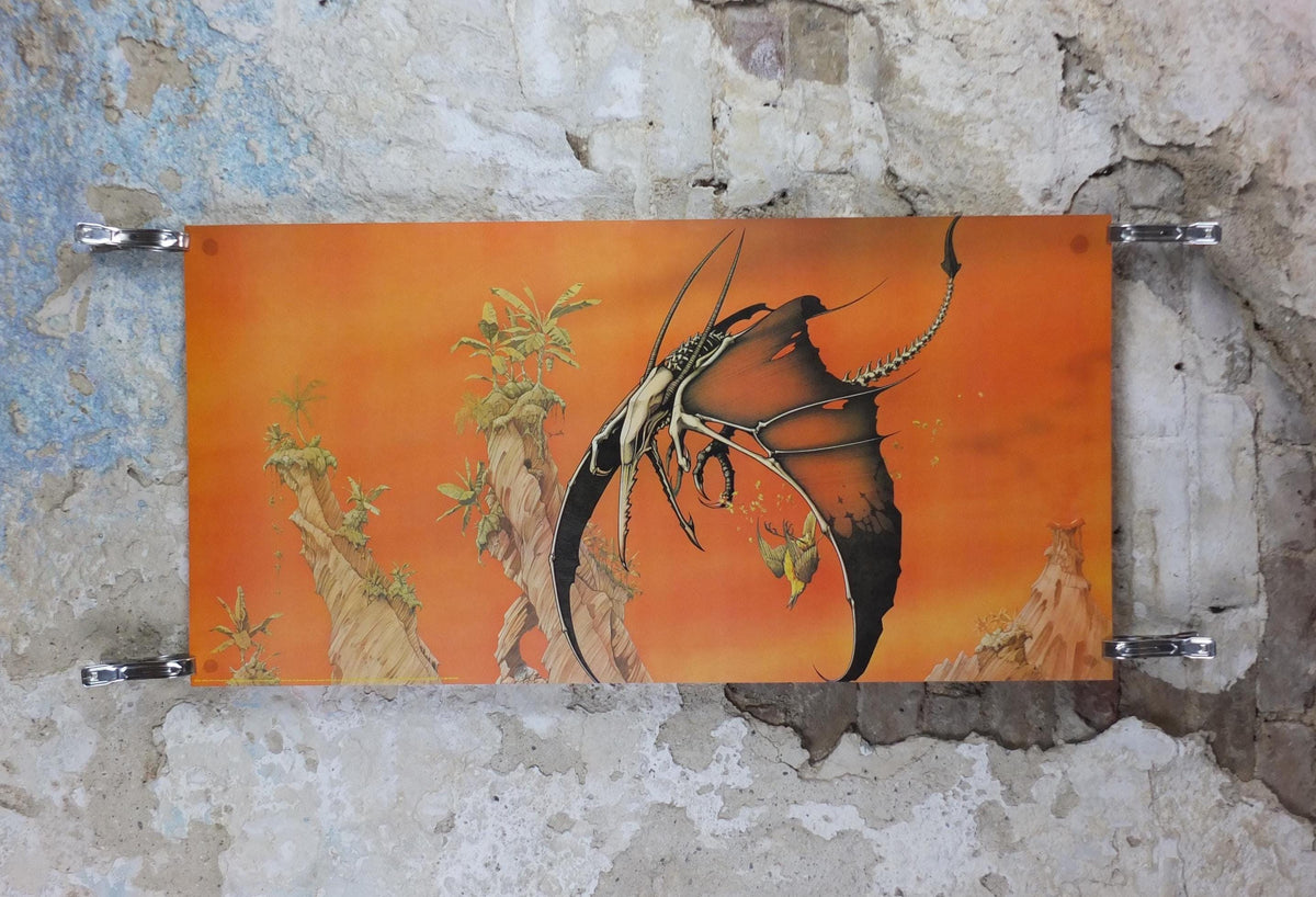 1976 Yellow Bird is Dead Poster, 20th Century Steel Band, Pterodactyl by Rodney Matthews, epic adventure art, dinosaur, scifi wall art decor