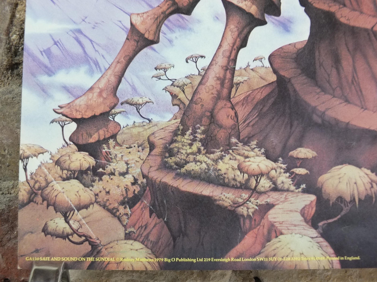 1979 Magnum Poster, Safe and Sound on the Sundial by Rodney Matthews, epic adventure quest art, eagle butterfly wings, scifi wall art decor