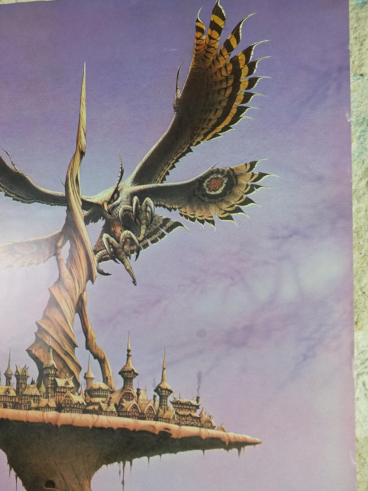 1979 Magnum Poster, Safe and Sound on the Sundial by Rodney Matthews, epic adventure quest art, eagle butterfly wings, scifi wall art decor