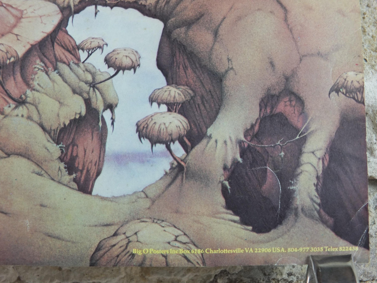 1979 Magnum Poster, Safe and Sound on the Sundial by Rodney Matthews, epic adventure quest art, eagle butterfly wings, scifi wall art decor