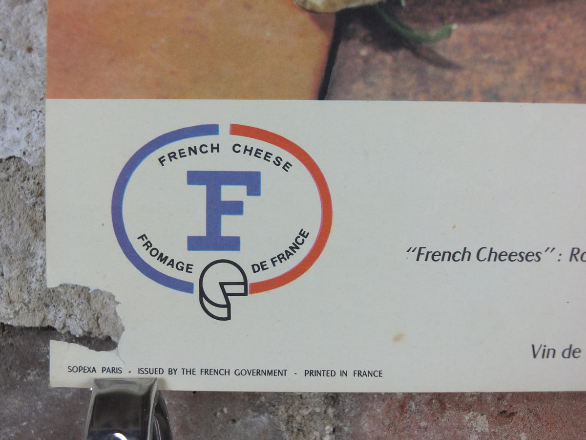 1960s Cheeses of France Poster, Roquefort cheeses & apples, Fromages de France, Foie gras, Sauternes, kitchenalia wall art decor