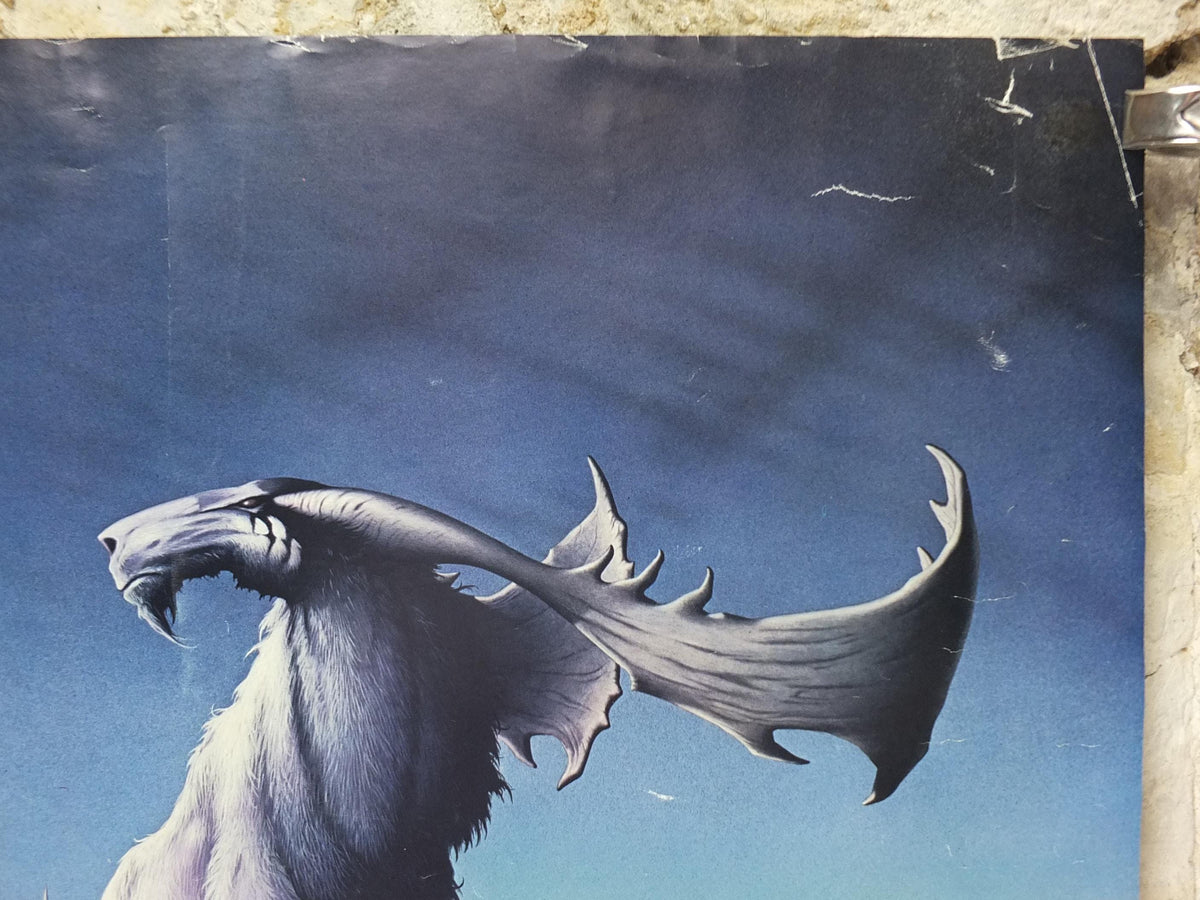 1982 Magnum Poster, Mirador by Rodney Matthews, epic adventure quest art, fantasy stag in an Ice Castle setting, scifi wall art decor