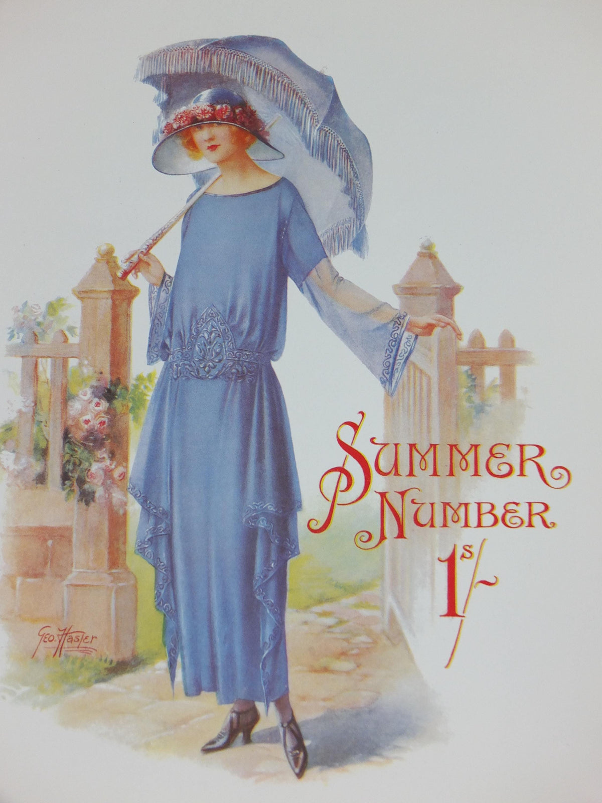 1960s The Lady Poster, Woman in blue Flapper Spring style from the 1920s, Womans magazine, fashion Advertising, art deco, wall art decor