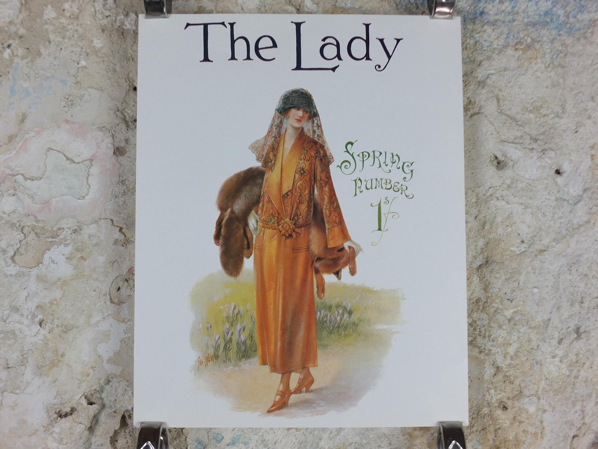 1960s The Lady Poster, Woman in bronze Flapper Summer style from the 1920s, Womans magazine, fashion Advertising, art deco, wall art decor