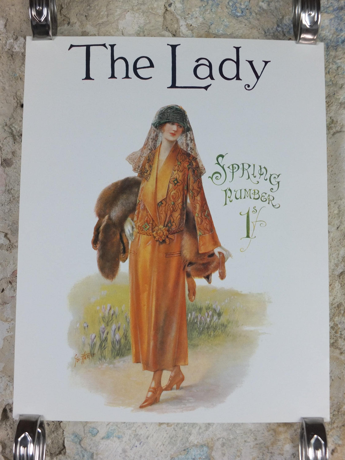 1960s The Lady Poster, Woman in bronze Flapper style from the 1920s, Womans magazine, fashion Advertising, art deco, wall art decor