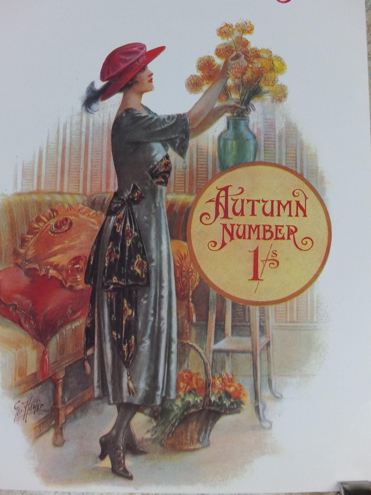 1960s The Lady Poster, Woman in gray Flapper autumn style from the 1920s, Womans magazine, fashion Advertising, art deco, wall art decor
