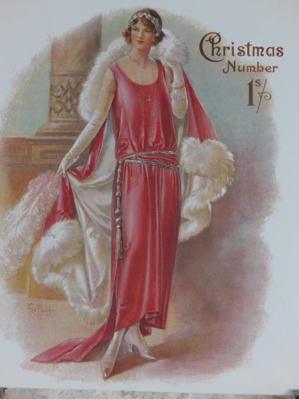 1960s The Lady Poster, Woman in Pink Flapper Christmas style from the 1920s, Womans magazine, fashion Advertising, art deco, wall art decor