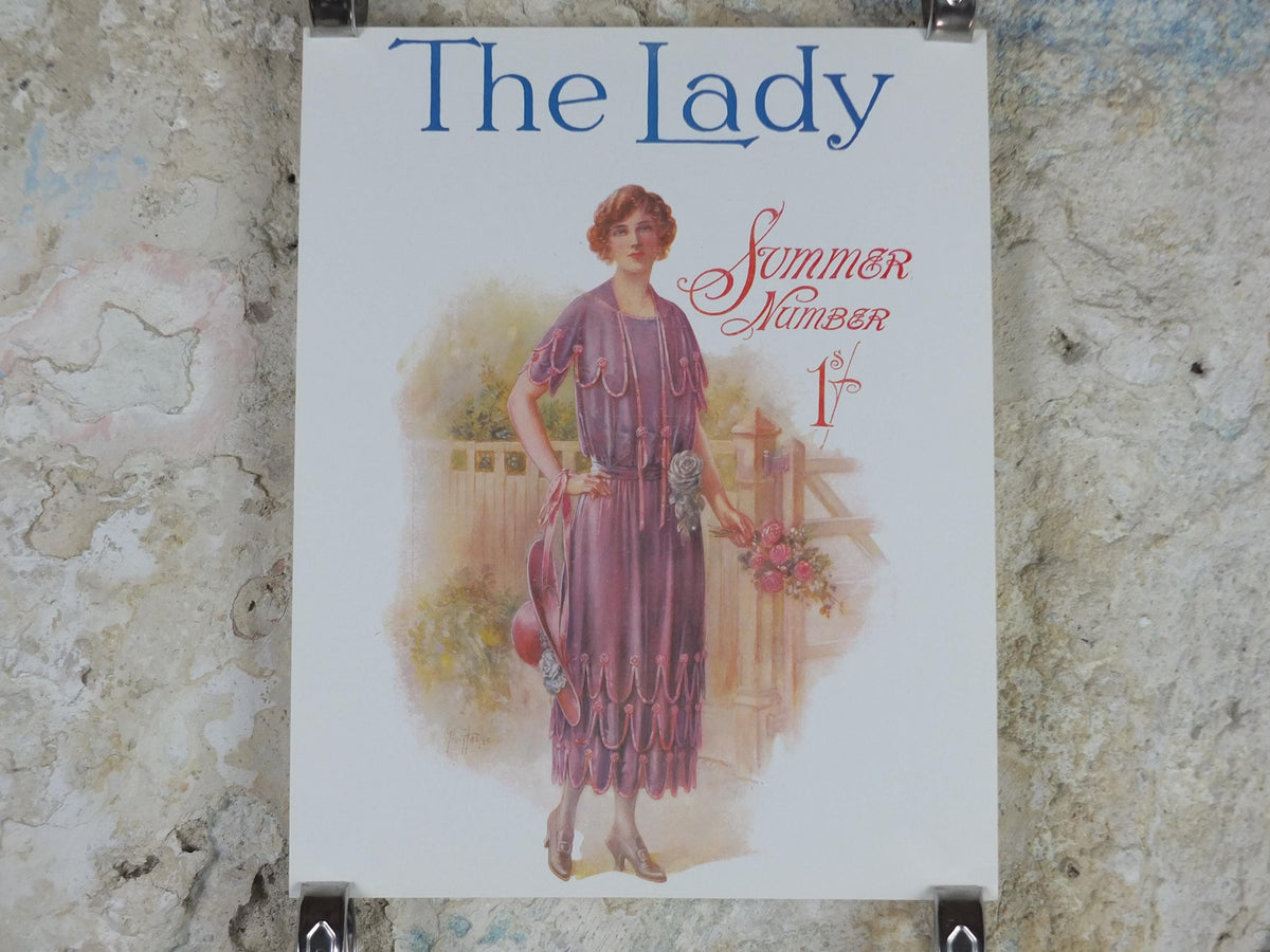 1960s The Lady Poster, Woman in mauve Flapper Summer style from the 1920s, Womans magazine, fashion Advertising, art deco, wall art decor