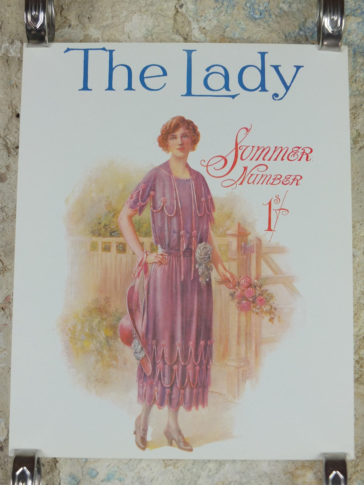 1960s The Lady Poster, Woman in mauve Flapper Summer style from the 1920s, Womans magazine, fashion Advertising, art deco, wall art decor