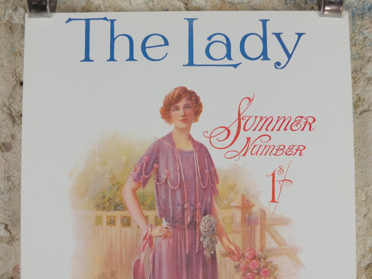 1960s The Lady Poster, Woman in mauve Flapper Summer style from the 1920s, Womans magazine, fashion Advertising, art deco, wall art decor