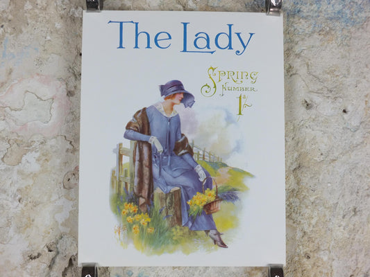 1960s The Lady Poster, Woman in blue Flapper Spring style from the 1920s, Womans magazine, fashion Advertising, art deco, wall art decor