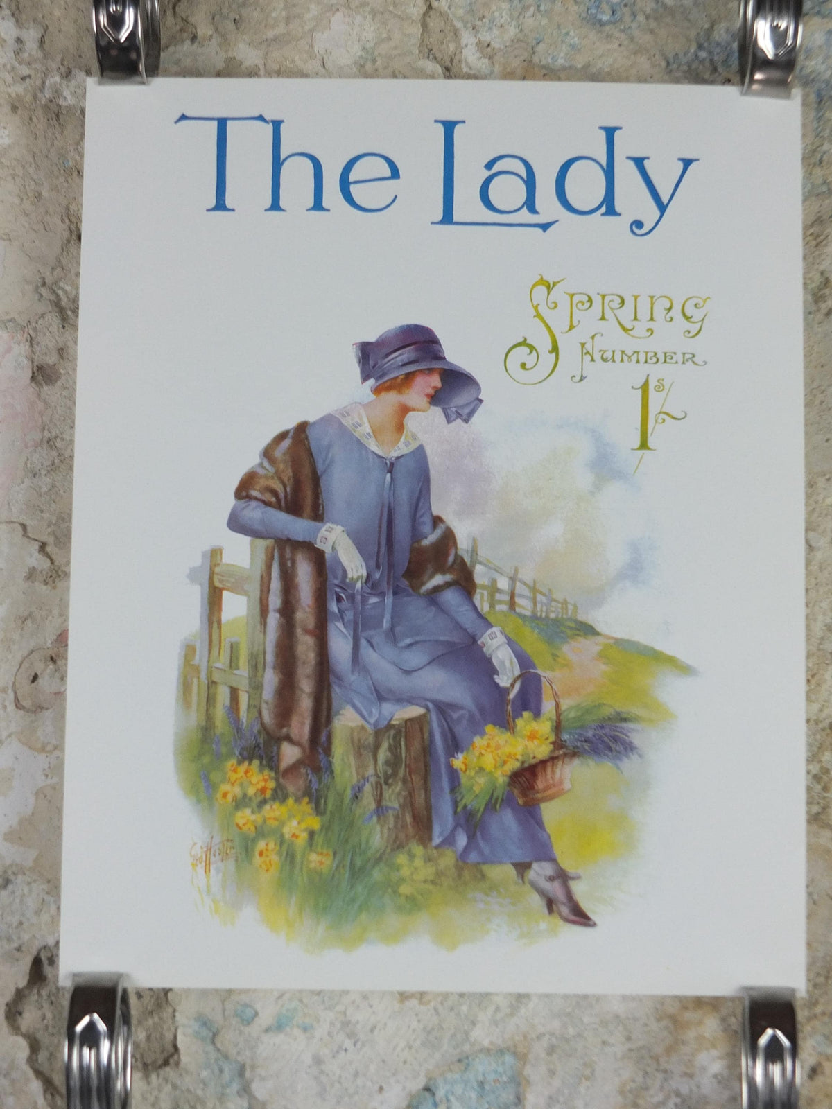 1960s The Lady Poster, Woman in blue Flapper Spring style from the 1920s, Womans magazine, fashion Advertising, art deco, wall art decor