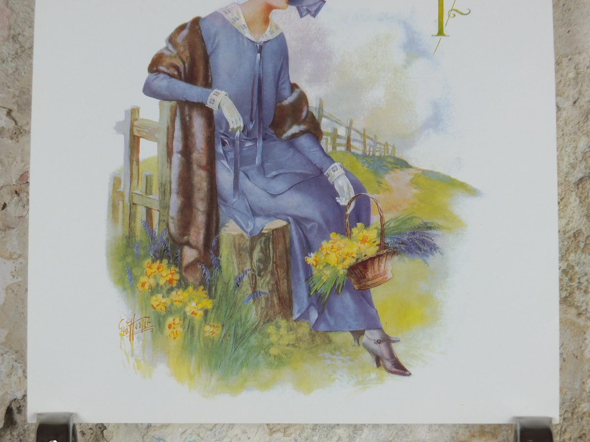 1960s The Lady Poster, Woman in blue Flapper Spring style from the 1920s, Womans magazine, fashion Advertising, art deco, wall art decor
