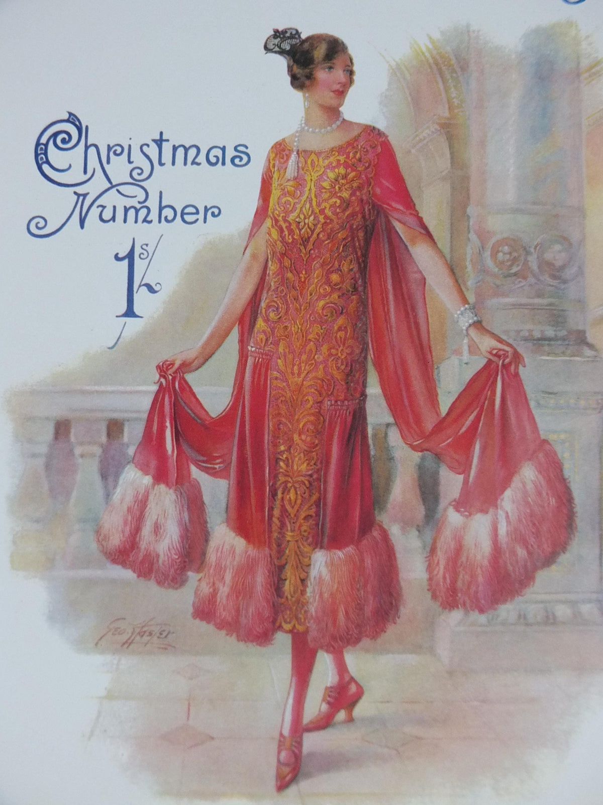 1960s The Lady Poster, Woman in Pink Flapper Christmas style from the 1920s, Womans magazine, fashion Advertising, art deco, wall art decor