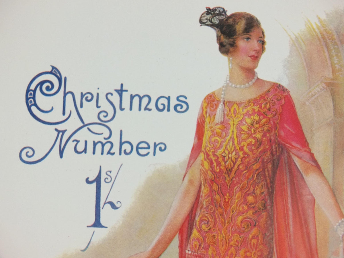 1960s The Lady Poster, Woman in Pink Flapper Christmas style from the 1920s, Womans magazine, fashion Advertising, art deco, wall art decor