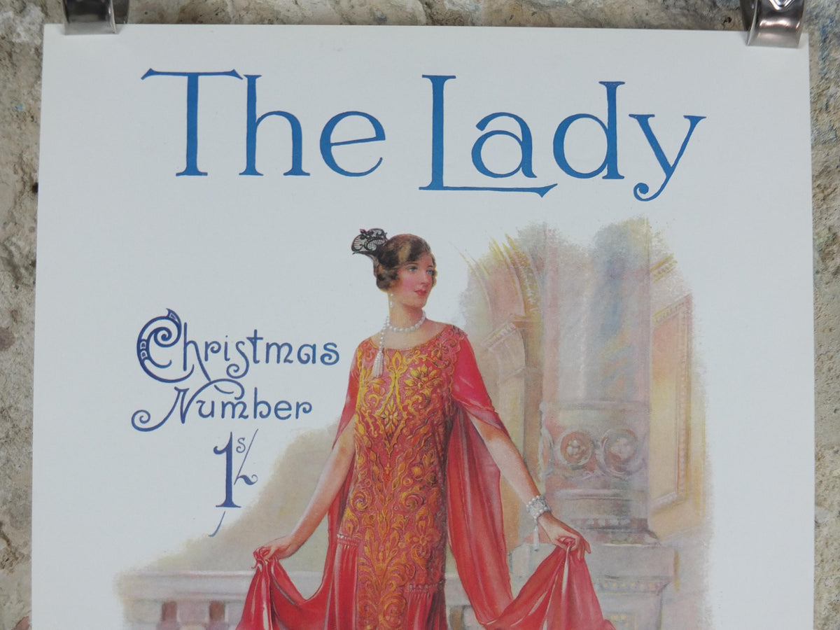 1960s The Lady Poster, Woman in Pink Flapper Christmas style from the 1920s, Womans magazine, fashion Advertising, art deco, wall art decor