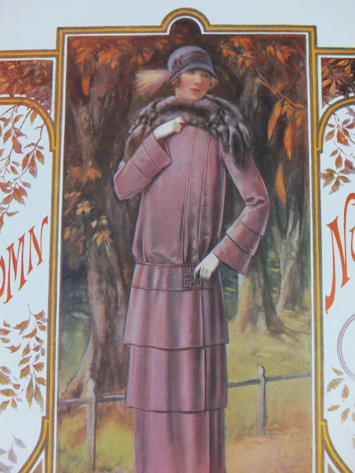 1960s The Lady Poster, Woman in mauve Flapper Autumn style from the 1920s, Womans magazine, fashion Advertising, art deco, wall art decor