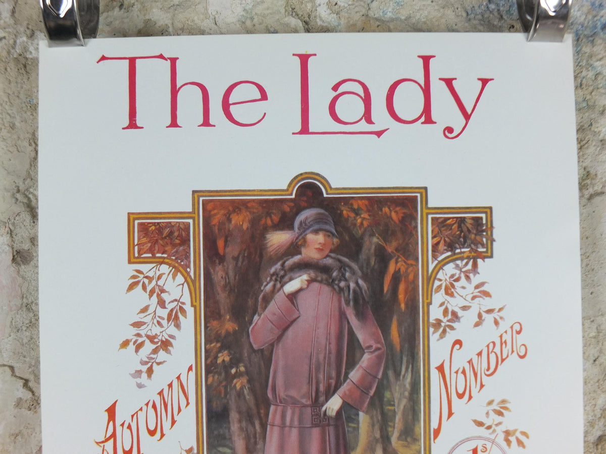 1960s The Lady Poster, Woman in mauve Flapper Autumn style from the 1920s, Womans magazine, fashion Advertising, art deco, wall art decor