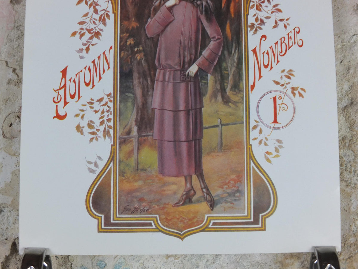 1960s The Lady Poster, Woman in mauve Flapper Autumn style from the 1920s, Womans magazine, fashion Advertising, art deco, wall art decor