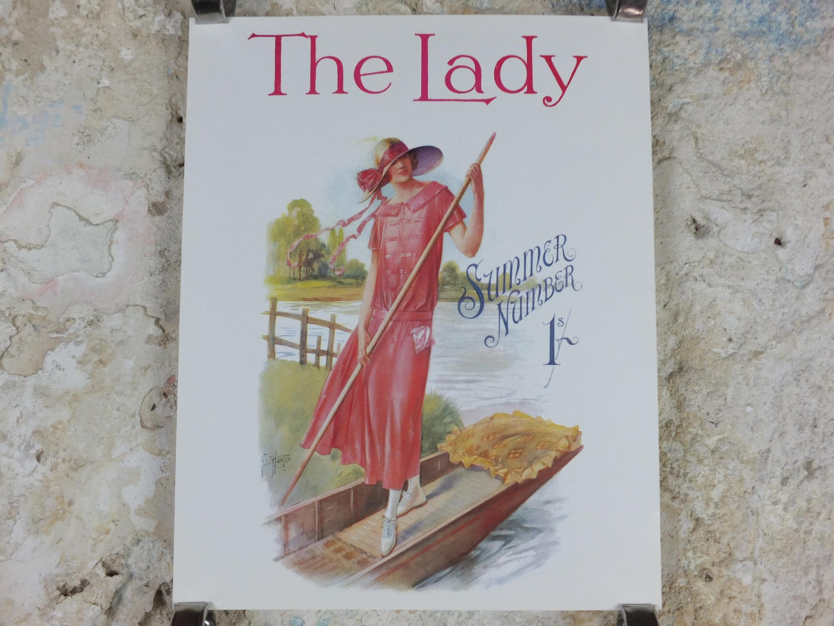 1960s The Lady Poster, Woman in pink Flapper Summer style from the 1920s, Womans magazine, fashion Advertising, art deco, wall art decor