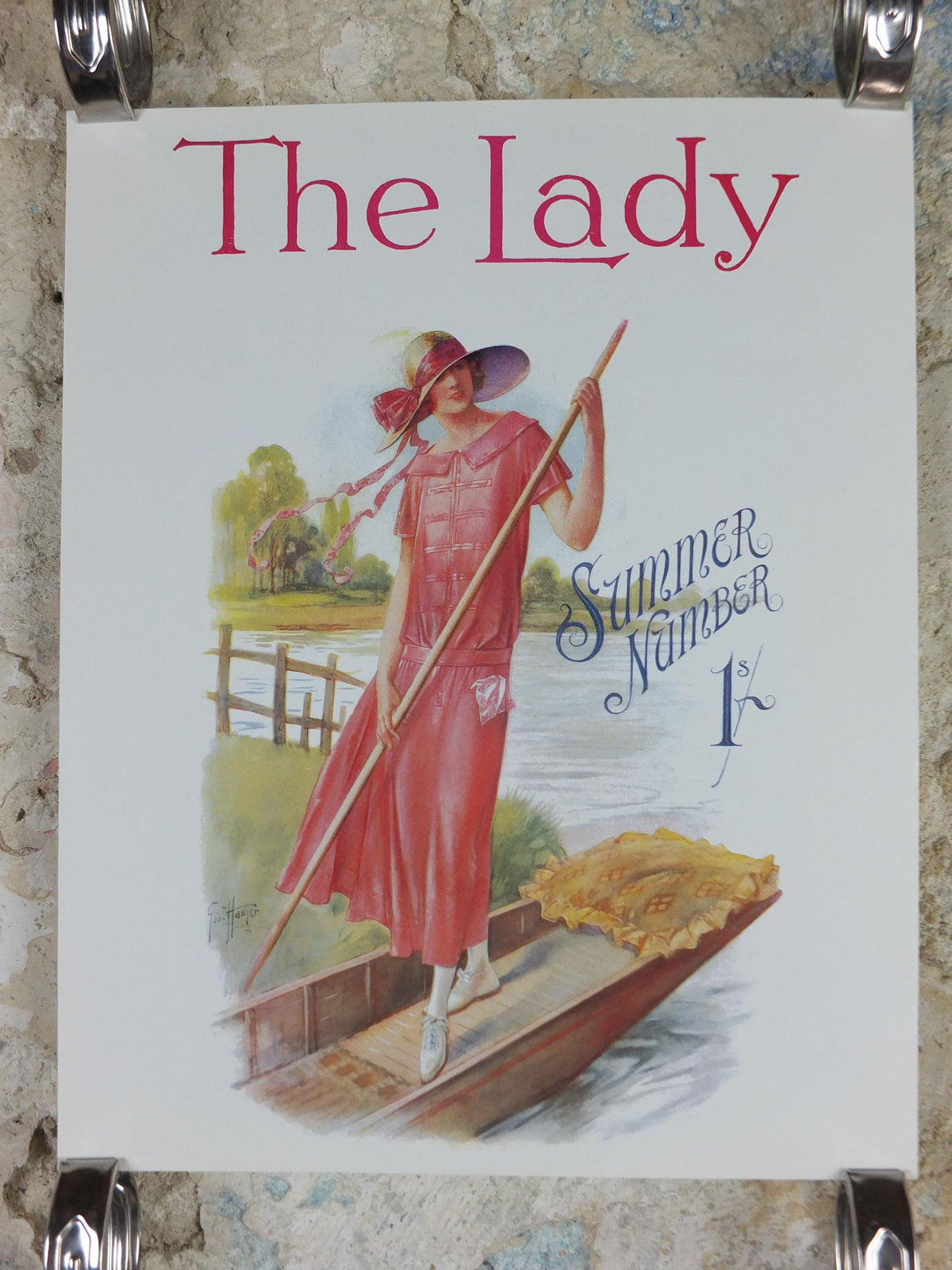 1960s The Lady Poster, Woman in pink Flapper Summer style from the 1920s, Womans magazine, fashion Advertising, art deco, wall art decor