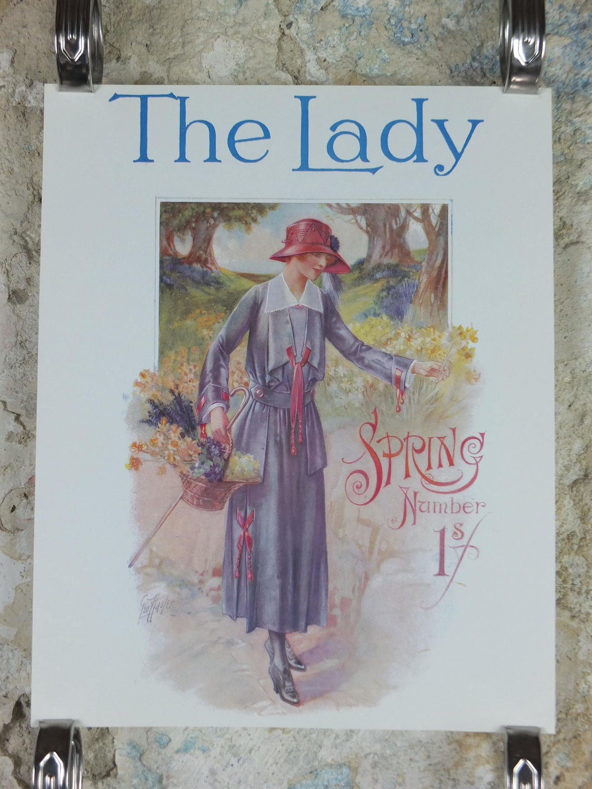 1960s The Lady Poster, Woman in gray Flapper Spring style from the 1920s, Womans magazine, fashion Advertising, art deco, wall art decor