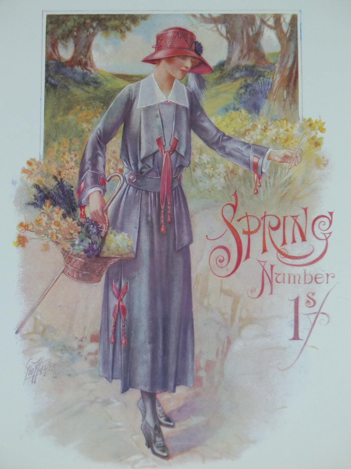1960s The Lady Poster, Woman in gray Flapper Spring style from the 1920s, Womans magazine, fashion Advertising, art deco, wall art decor