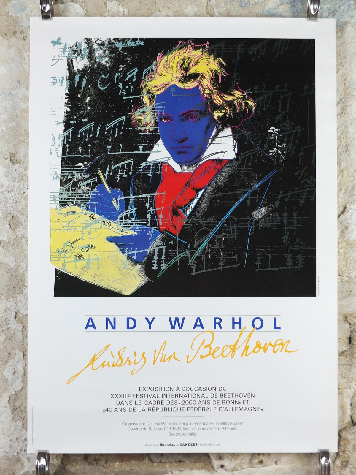 1989 Andy Warhol Poster, Ludwig van Beethoven, 40 Anniversary Federal Republic of Germany, pop art artist gallery exhibition, wall art decor