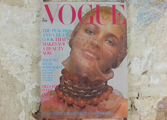 1970 Vogue Magazine Cover Poster, Maudie James, February 1970, British Vogue, Guy Bourdin, fashion Advertising wall art decor