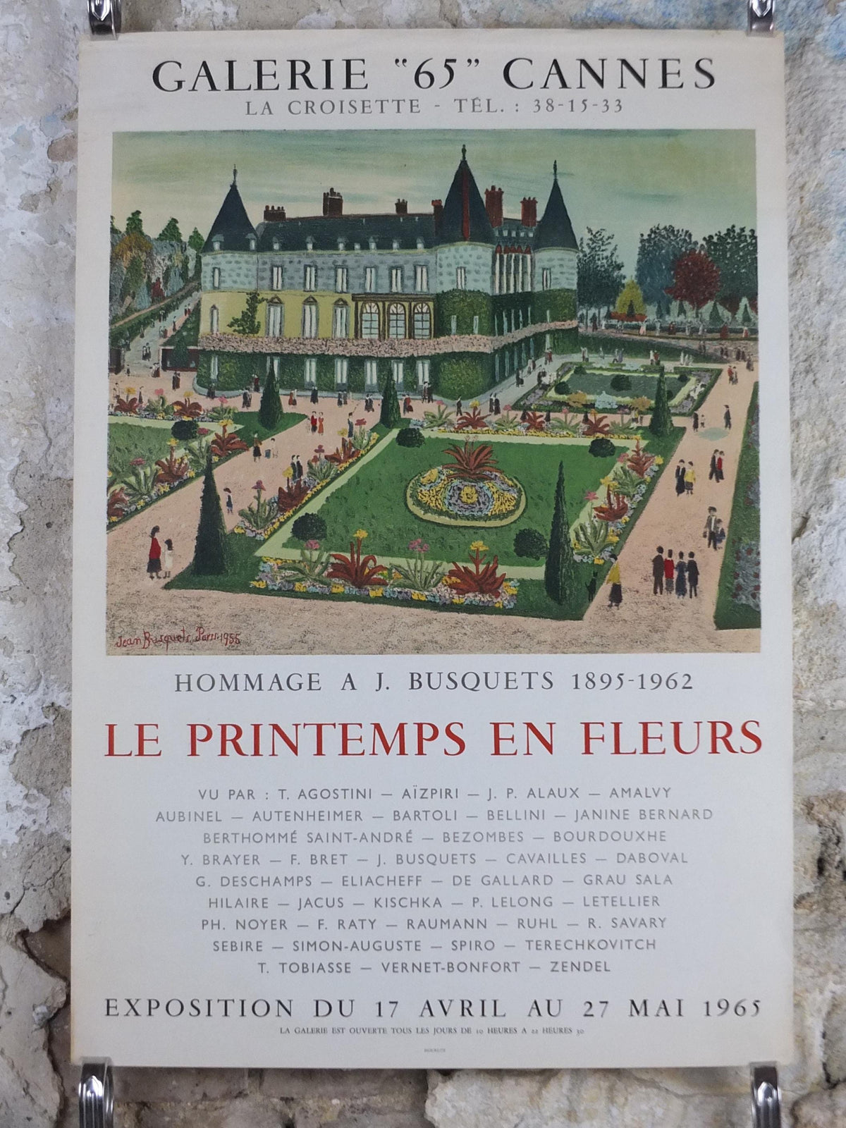 1965 A. J. Busquets Poster, Le Printemps en Fleurs, Spring in Bloom, Galerie 65 Cannes, Mourlot, gallery exhibition, wall art decor