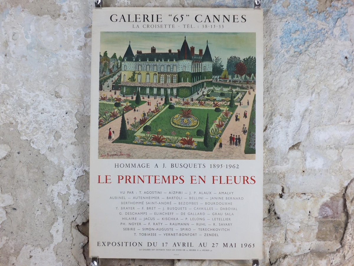 1965 A. J. Busquets Poster, Le Printemps en Fleurs, Spring in Bloom, Galerie 65 Cannes, Mourlot, gallery exhibition, wall art decor