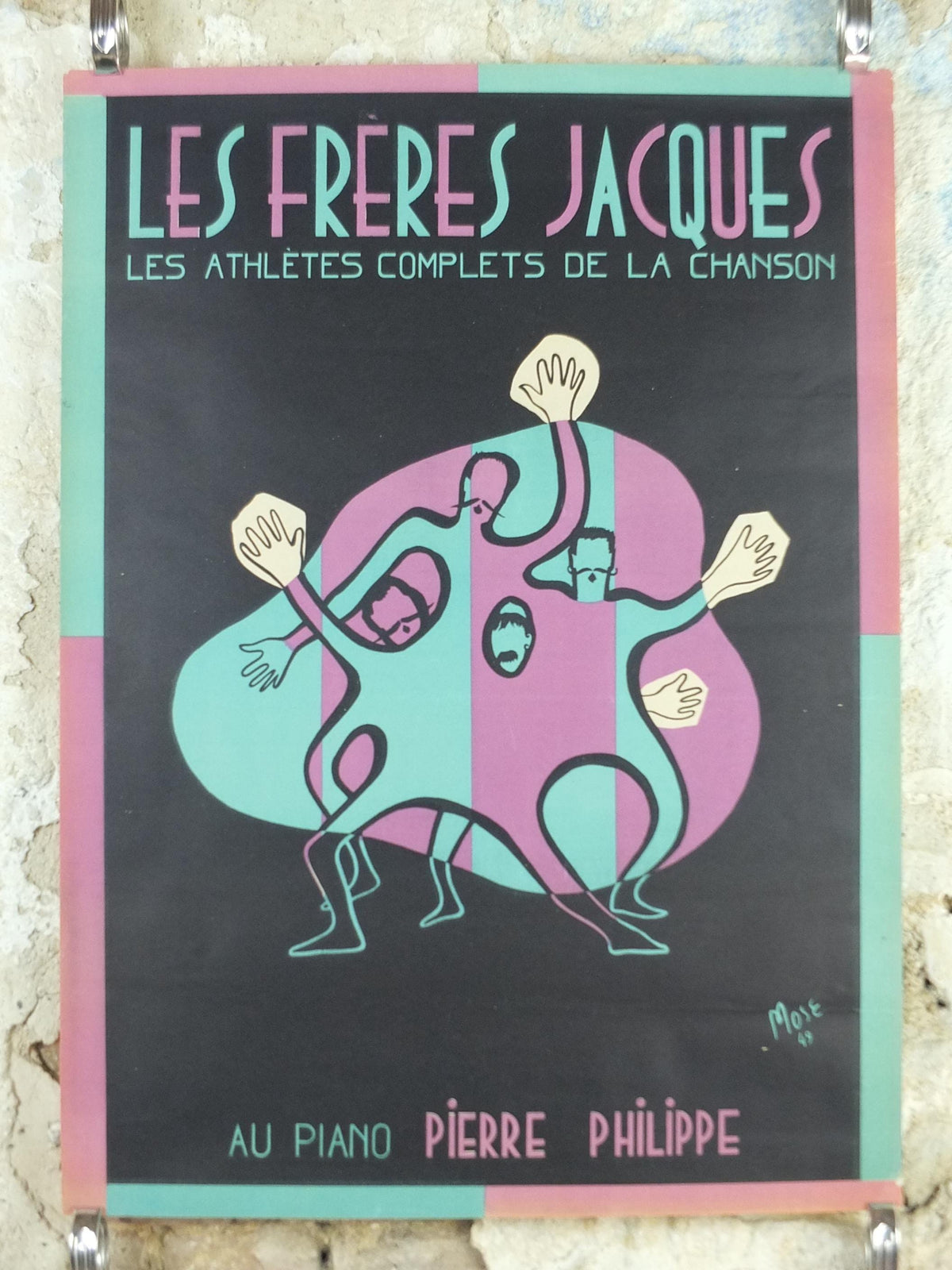 1949 Les Frères Jacques Poster, French vocal Quartet, Jacques Brothers singing the Complete Athletes of Song, Moise Kissling, wall art decor