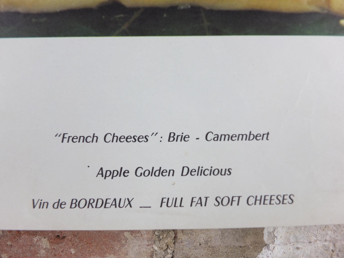 1960s Cheeses of France Poster, soft cheeses with apples, Fromages de France, cheesemaking, Haut Medoc, kitchenalia wall art decor