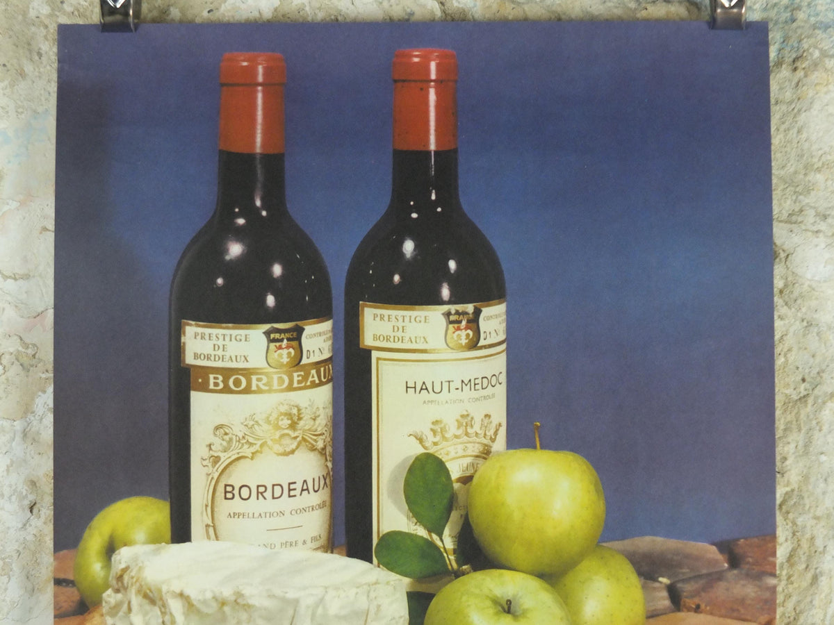 1960s Cheeses of France Poster, soft cheeses with apples, Fromages de France, cheesemaking, Bordeaux viticulture, kitchenalia wall art decor