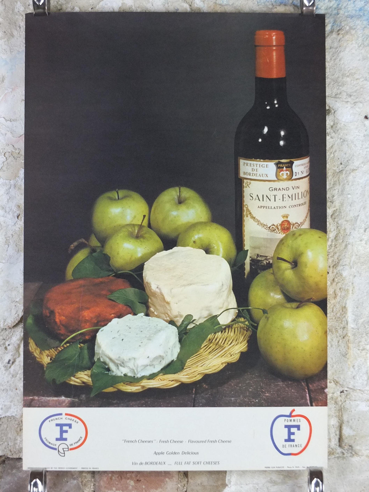 1960s Cheeses of France Poster, Baby Gouda, "Fromages de France", cheesemaking, viticulture, kitchenalia wall art decor