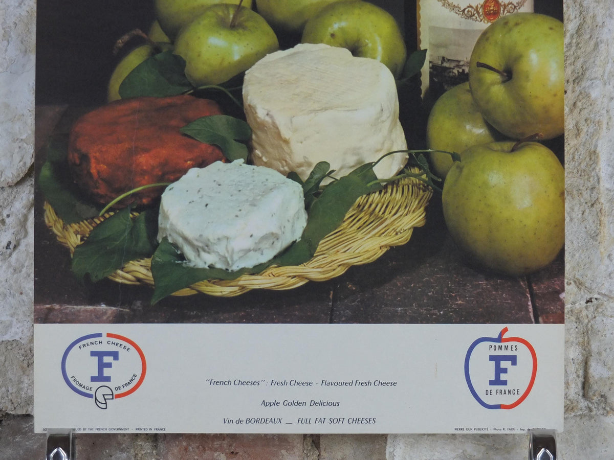 1960s Cheeses of France Poster, Baby Gouda, "Fromages de France", cheesemaking, viticulture, kitchenalia wall art decor