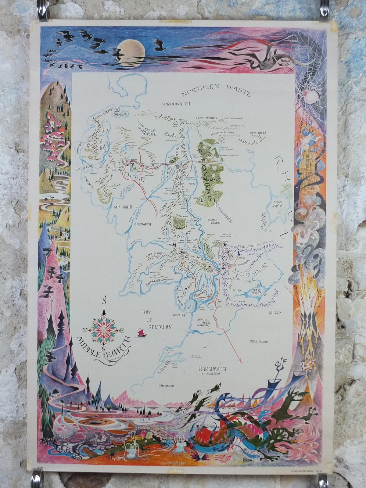 1969 Middle Earth Map Poster, by Barbara Remington BRem, J.R.R. Tolkien, Lord of the Rings, Ballantine Books, wall art decor